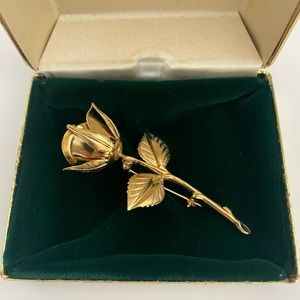 Gold Tone Rose Flower Brooch Vintage